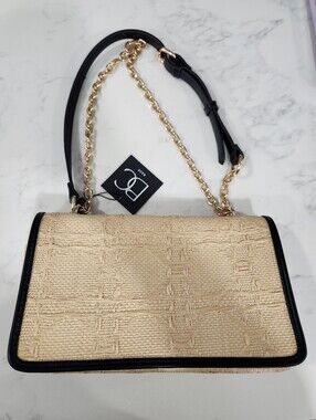 NWT BC Bags Bandcbags Straw Crossbody Bag Black Trim Coastal Chic